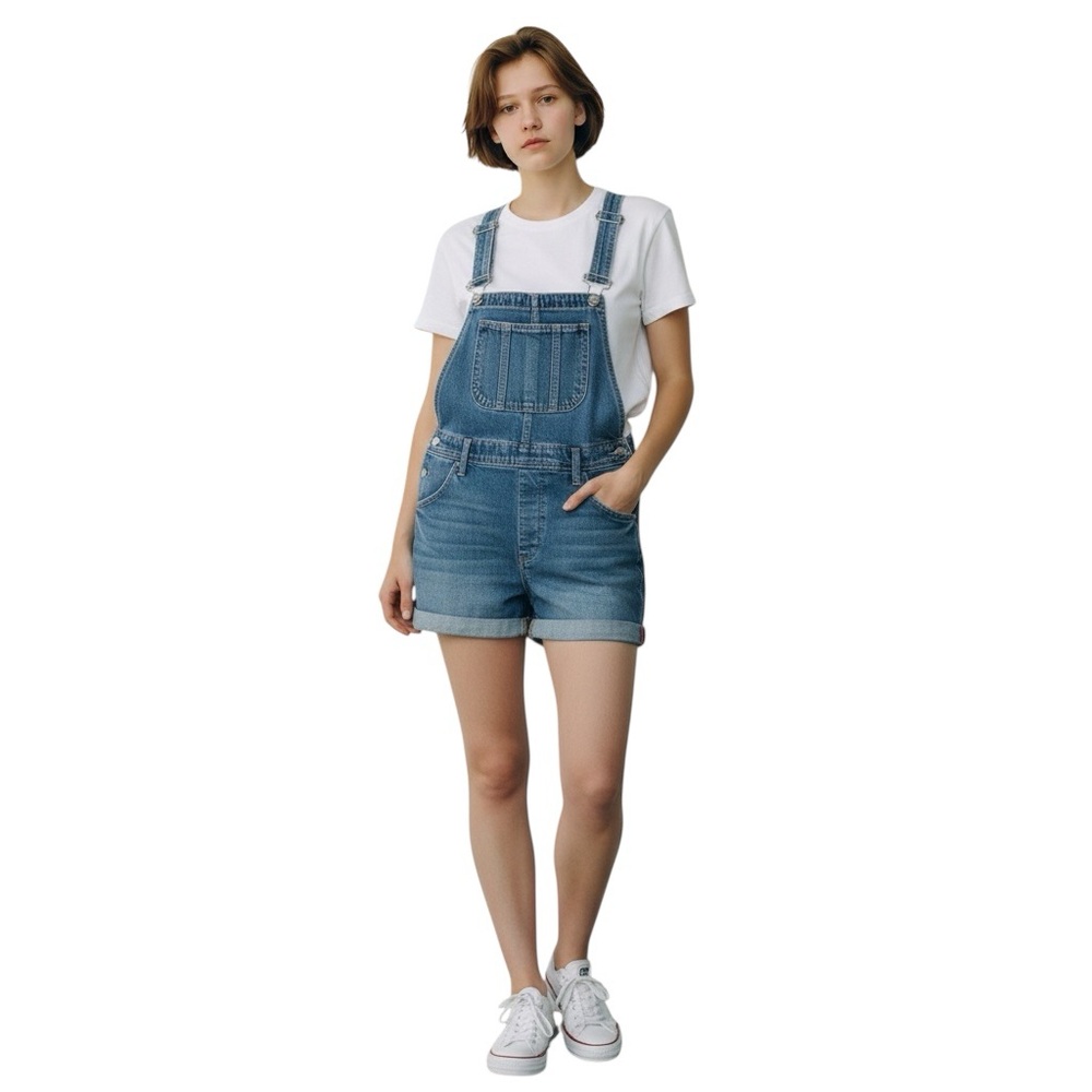 TOMMY HILFIGER Denim Shortalls in Washed Blue Size 0 — Y2K Vibes!!! - Picture 2 of 11